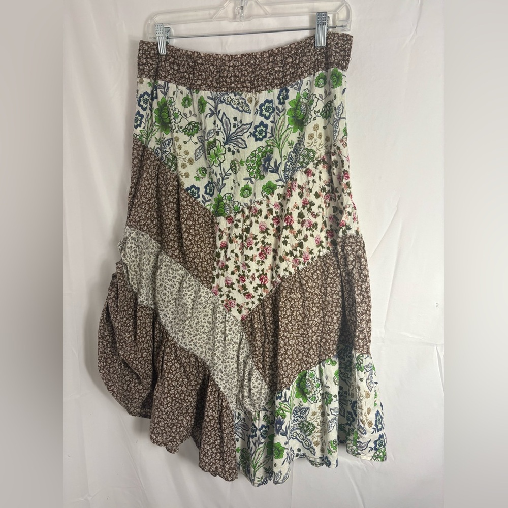 Y2K Cottagecore Patchwork Asymmetrical‎ Boho 100% Cotton Midi Skirt Size L - Picture 10 of 16